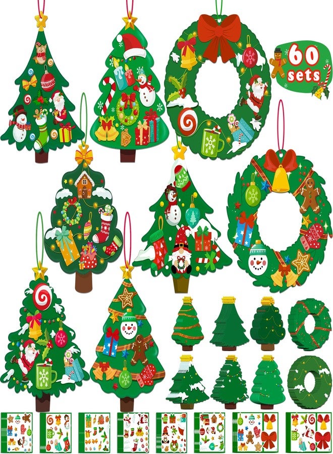 80UncleKimby 60pcs Christmas Crafts for Kids - DIY Xmas Tree Wreath Ornaments with Sticker Kits - Set for Holiday Decorations, Party Favors, and Classroom Activities - Image 1